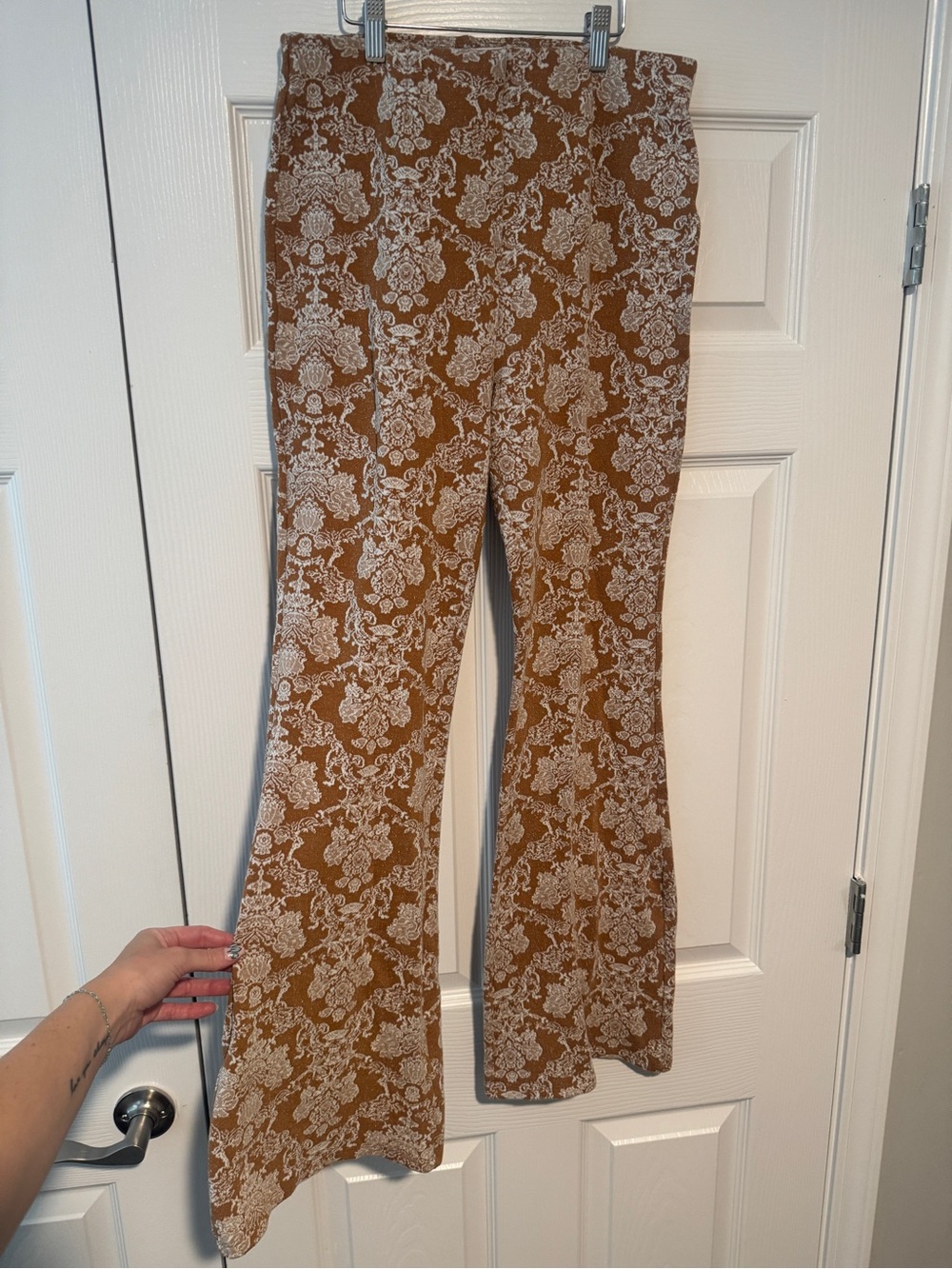 Brown Floral Print Flared Pants